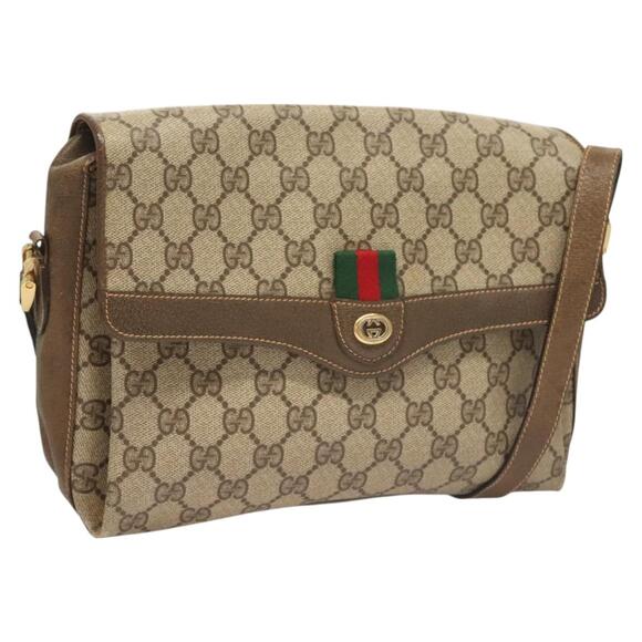 GUCCI GG Supreme Web Sherry Line Bag Pvc Beige Gold 904 02 08 - Picture 1 of 16